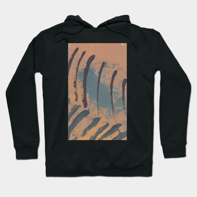 "Fragile Anger" - Orange and Blue Abstract Artwork Markmaking Line Modern Art Hoodie by pngrktes-art